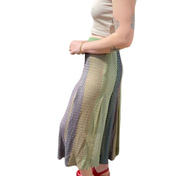 Vintage 1970s Womens Pleated Knit Sheer Midi Length High Waisted Boho Skirt Sz M - Picture 3 of 6